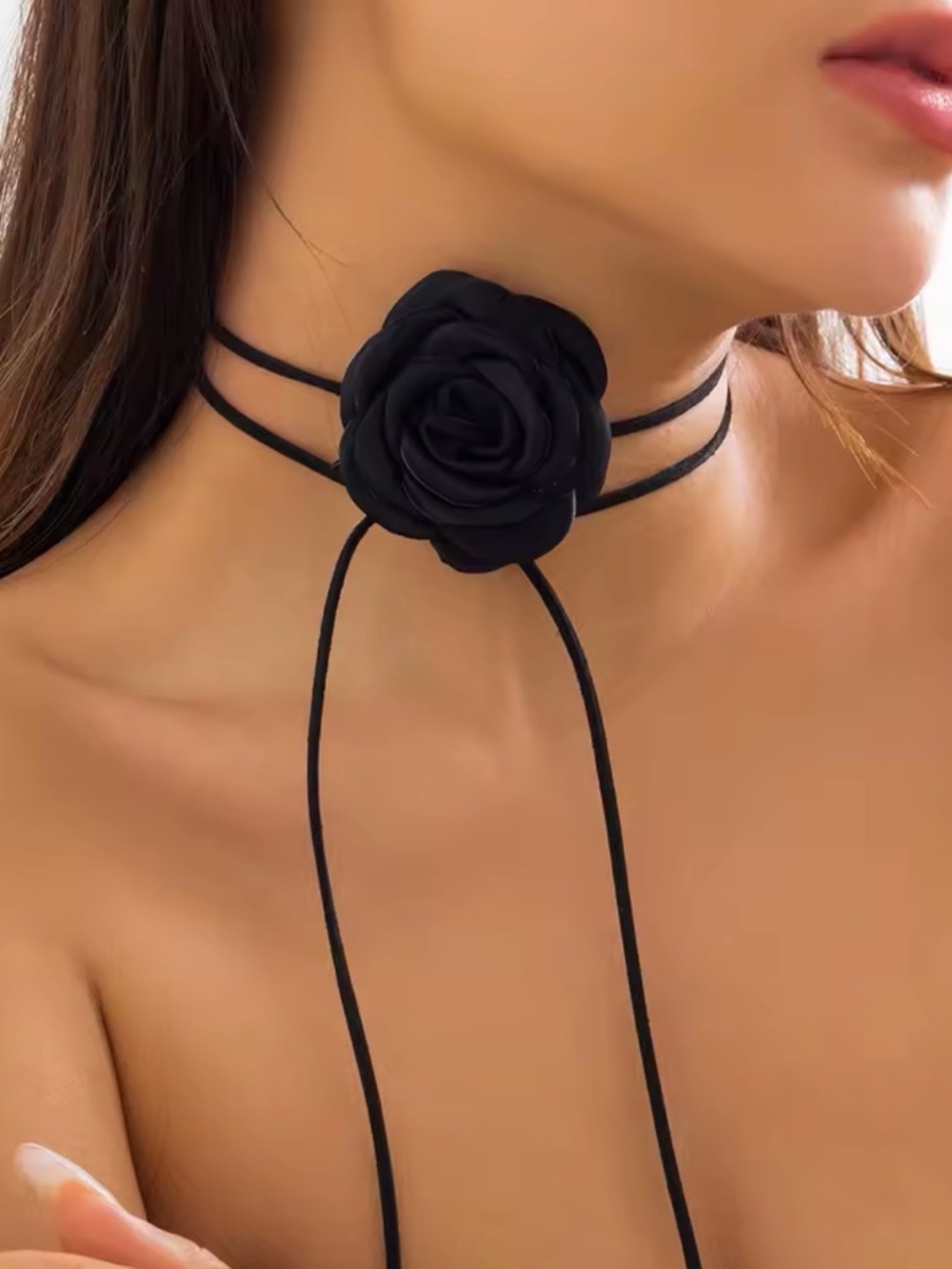 Black Rose Flower Choker Necklace - Women's Jewelry